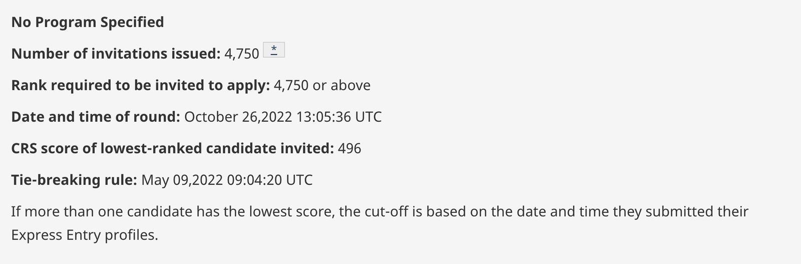 latest express entry draw details oct 26, 2022